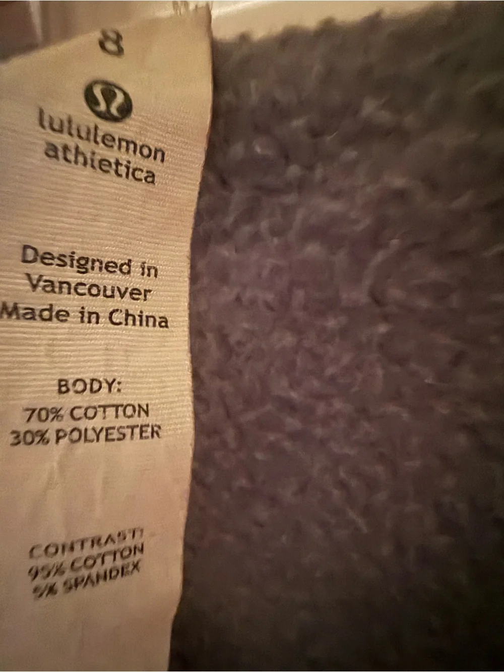 lululemon athletica Lavender Fleece Interior Detail
